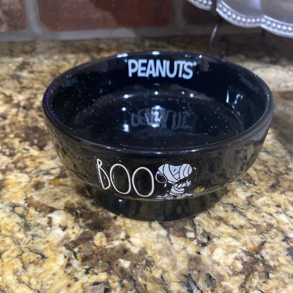 Rae Dunn Peanuts Halloween pet bowl BOO mummy Snoopy woodstock too Brand new!